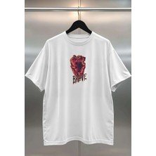Buzagi Brave Dijital Baskı Oversize Unisex Beyaz T-Shirt