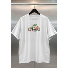 Buzagi Grace Dijital Baskı Oversize Unisex Beyaz T-Shirt