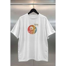 Buzagi I'm Fine Dijital Baskı Oversize Unisex Beyaz T-Shirt