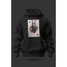 Buzagi Skull Card Oversize Kapüşonlu Unisex Şardonlu Sweatshirt