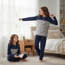 Bonbon Genç Kız Pamuklu Lacivert - Desenli Renk Pijama Takımı AL501 V2 BB2443