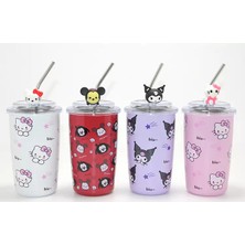 Marsilyan Sanrio Hello Kitty ve Kuromi Figürlü Isı Muhafazalı Metal Pipetli Çelik Kupa