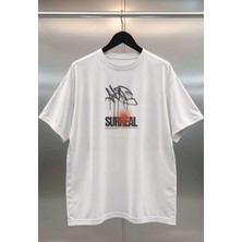 Buzagi Surreal Dijital Baskı Oversize Beyaz Unisex Tişört