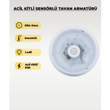 AC Aydınlatma Acil Kitli Pilli LED Sensörlü Slim Tavan Armatürü 6500K Beyaz Işık Şarjlı Acil Aydınlatma