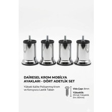 Viva 4(Adet) Lü Set 8 cm Krom Mobilya Ayağı - 8 mm (M8) Vidalı Koltuk ve Sehpa Ayağı