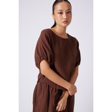 Nisan Triko Kabarık Kollu Pamuklu Bluz