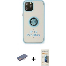 İlk El Grup Ieg™ iPhone 12 Pro Max Kılıf Yörünge Çizgi - Siyah 6d Mat Seramik Hayalet Nano Ekran Koruyucu + Pembe Renkli Kamera Lens Koruma Cam