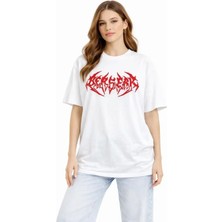 Stores36 Baskılı T-Shirt Yazlık Kısa Kol Bisiklet Yaka Rahat Kalıp Tişört - Beyaz