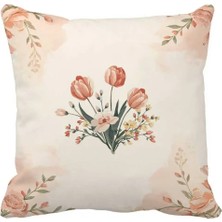 Queen Jera Bahar Çiçekleri Desenli Kırlent Kılıfı -Pastel Floral Dekoratif Yastık Kılıfı Çift Taraflı 43X43 cm