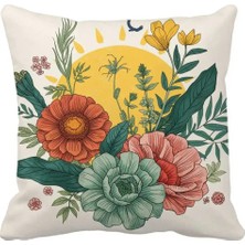 Queen Jera 43X43 cm Çift Taraf Baskılı Dekoratif Kırlent Kılıfı | Çiçek Desenli | Yeşil & Turuncu Tonlar