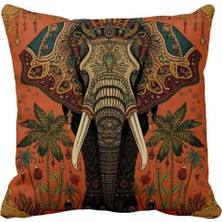 Queen Jera Bohem Fil Desenli Tekli Kırlent Kılıfı - Renkli Ev ve Salon Dekoru 43 x 43 cm Süet