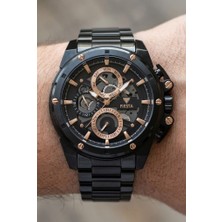 Fiesta Siyah Erkek Kol Saati | 48 mm Siyah Çelik Kasa, Siyah Çelik Kordon, Safir Cam