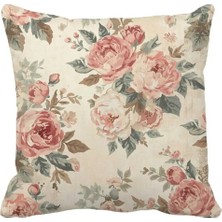 Queen Jera Retro Vintage Çiçekli Kırlent Kılıfı - Şakayık Desenli 43 x 43 cm Çift Taraf Baskılı Bohem & Country