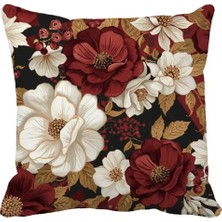 Queen Jera Kırmızı Çiçek Desenli Tekli Kırlent Kılıfı - Şık ve Sıcak Ev Dekoru- 43X43 cm