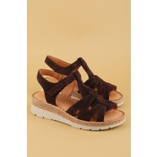 Cozi Company Hakiki Deri Dolgu Topuklu Günlük Kadın Sandalet