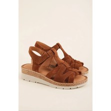 Cozi Company Hakiki Deri Dolgu Topuklu Günlük Kadın Sandalet