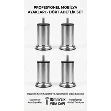 Viva 8(Adet) Li 10 cm Krom Mobilya Ayağı - 10 mm (M10) Vidalı Koltuk ve Sehpa Ayağı