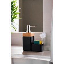 Okacih Bambu Kapaklı Hazneli Sıvı Sabunluk Tezgah Üstü Mutfak Banyo Deterjanlık Fırça Sünger Dahil Değildir