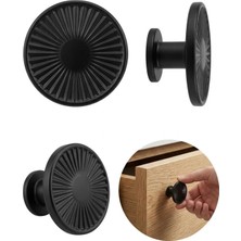 Viva Mat Siyah Çizgili Yuvarlak Mobilya Kulbu - Art Deco Desenli Lüks Çekmece ve Dolap Düğmesi