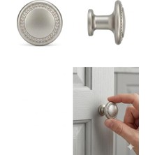 Viva Mat Nikel Boncuk Desenli Düğme Kulp - Klasik Tasarım Mobilya Kulbu 1 Adet