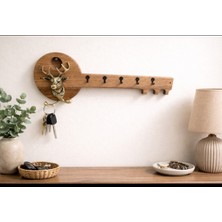 WoodBay Ceviz Ağacı Geyik Başlı Anahtar Askılığı | Pirinç Detaylı Duvar Askısı | Dekoratif Anahtarlık