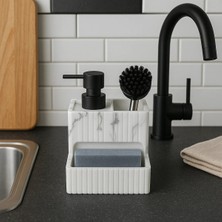 Okacih Polyresin Fırçalı Süngerli Tezgah Üstü Sıvı Sabunluk Mutfak Banyo Deterjanlık