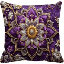 Queen Jera Mandala Çiçek Mor Kırlent Kılıfı 43 x 43 cm - Lüks Dekoratif Yastık Kılıfı