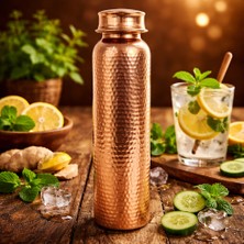 Nuha %100 Saf Bakır Su Şişesi 600 ml – El Yapımı Dövme Bakır Matara – Sağlıklı Içim