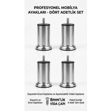 Viva 4(Adet)Lü 10 cm Krom Mobilya Ayağı - 8 mm (M8) Vidalı Koltuk ve Sehpa Ayağı
