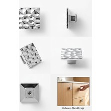 Viva Premium Parlak Krom Pırlanta Kesim Kare Kulp - Lüks Mobilya ve Çekmece Kulp (3 Adet)