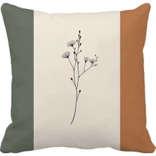 Queen Jera Minimal Tasarım Çiçek Deseni Dekoratif Kırlent Kılıfı - 43 x 43 cm Çift Tarafı Baskılı