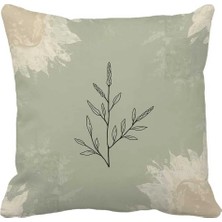 Queen Jera Çift Tarafı Baskılı Modern Kırlent Kılıfı 43 x 43 cm - Sade Yeşil Tonlu Minimal Bitki Desenli