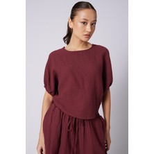 Nisan Triko Kabarık Kollu Pamuklu Bluz