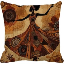 Queen Jera Afrika Esintili Kadın Figürlü Çift Tarafı Baskılı Dekoratif Kırlent Kılıfı 43X43 cm