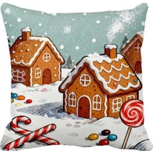 Queen Jera Yeni Yıl Dekoratif Kırlent Kılıfı – Gingerbread Ev Deseni 43 x 43 cm Süet