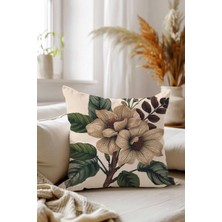 Queen Jera Çift Tarafı Baskılı Dekoratif Çiçek Desenli Kırlent Kılıfı - 43 x 43 Vintage Botanik Salon Yastığı