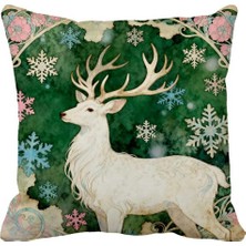 Queen Jera Vintage Geyik Desenli Kırlent Kılıfı – Yılbaşı Dekoratif Yastık 43 x 43 cm Süet