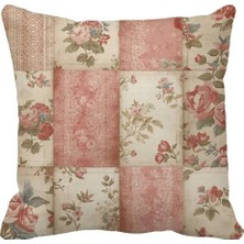 Queen Jera Vintage Çiçekli Patchwork Görünümlü Dekoratif Kırlent Kılıfı - Romantik 43 x 43 cm Çift Taraflı