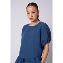 Nisan Triko Kabarık Kollu Pamuklu Bluz