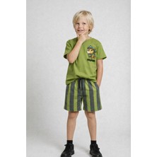 Monila Erkek Çocuk Pamuklu Baskılı Yeşil T-Shirt ve Şort Alt Üst Takım