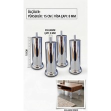 Viva 4(Adet)Lü 15 cm Krom Mobilya Ayağı - 8 mm (M8) Vidalı Koltuk ve Sehpa Ayağı
