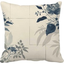 Queen Jera Minimal Botanik Desenli Bej Dekoratif Kırlent Kılıfı - Gri Tonlarında Modern Tasarım 43X43 cm
