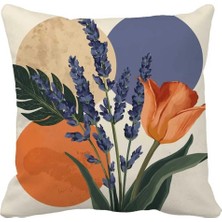 Queen Jera Modern Soyut Çiçek Desenli Çift Tarafı Baskılı Kırlent Kılıfı - Lavanta & Lale Figürlü Bohem 43 x 43