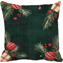 Queen Jera Yılbaşı Temalı Dekoratif Kırlent Kılıfı - Noel Süslemeli Çam Dallı Kırlent Kılıfı 43 x 43 cm Süet