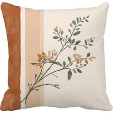 Queen Jera Minimal Çiçek Desenli Dekoratif Kırlent Kılıfı - Çift Tarafı Baskılı 43*43 Bej & Toprak Tonlu