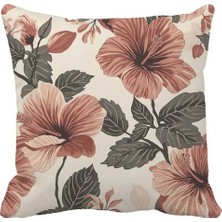 Queen Jera Hibiskus Çiçek Desenli Dekoratif Kırlent Kılıfı - Bohem & Retro - 43 x 43 cm Çift Taraf Baskı