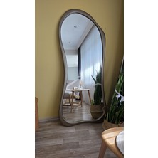 Uğurlu Ayna 180X80 cm Asimetrik Boy Aynası - Bonj Renk Ahşap Görünümlü Dekoratif Boy Aynası