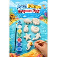 Glowria Çocuklar Için Deniz Temalı Taş Boyama Seti | Çocuk Ekransız Aktivite | 6'lı Boya + 1 Adet Fırça