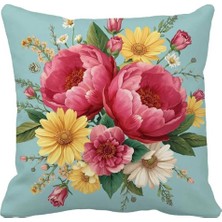 Queen Jera Bahar Çiçekleri Dekoratif Kırlent Kılıfı - 43X43 cm Çift Taraflı Modern Yastık Kılıfı