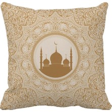 Queen Jera Lüks Krem Bej Osmanlı Desenli Cami Tasarımlı Çift Tarafı Baskılı 43X43 cm Dekoratif Kırlent Kılıfı